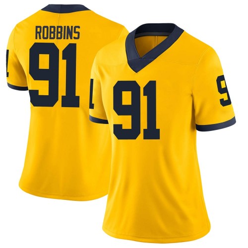 Brad Robbins Michigan Wolverines Women's NCAA #91 Maize Limited Brand Jordan College Stitched Football Jersey GLO5254WB